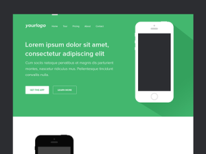 Green and White Mobile App Landing Page PSD