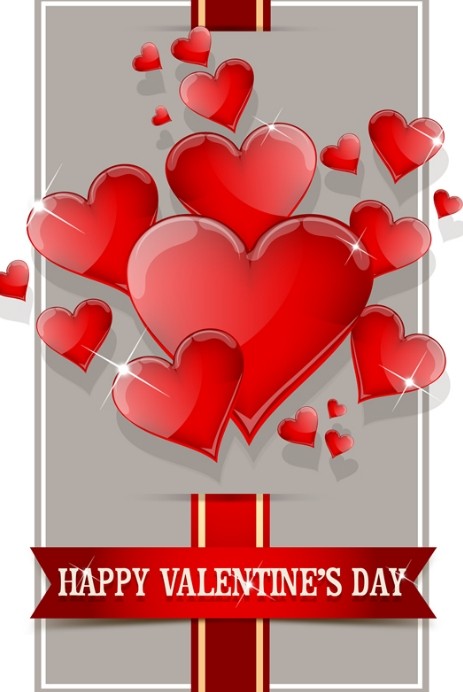 Happy Valentine's Day Glossy Red Heart Design Vector 01