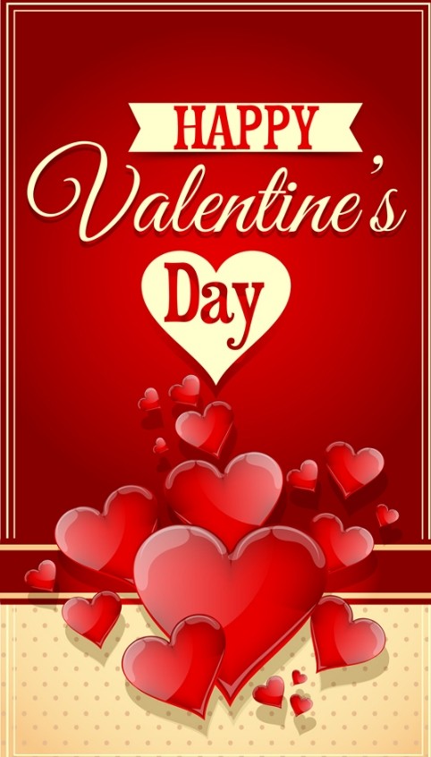 Happy Valentine's Day Glossy Red Heart Design Vector 02