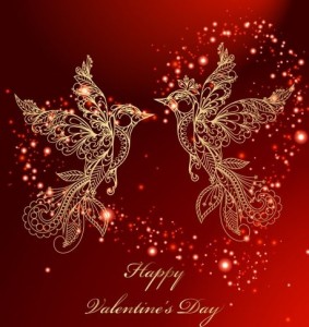 Gold Birds Background Vector For Happy Valentine's Day