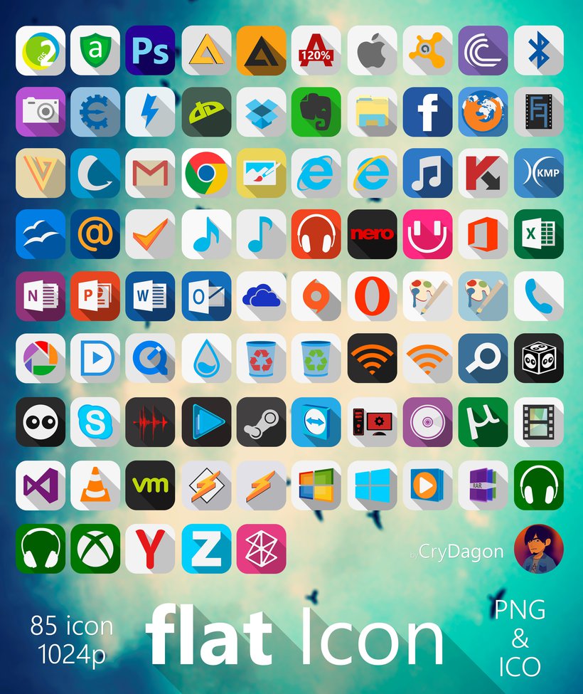 85 Flat Long Shadow App & Social Icons Vol.2