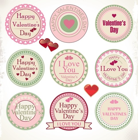 Set Of Retro Happy Valentine's Day Labels Vector