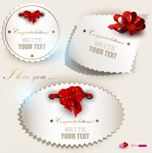 3 Vector Congratulations Labels with Red Bows