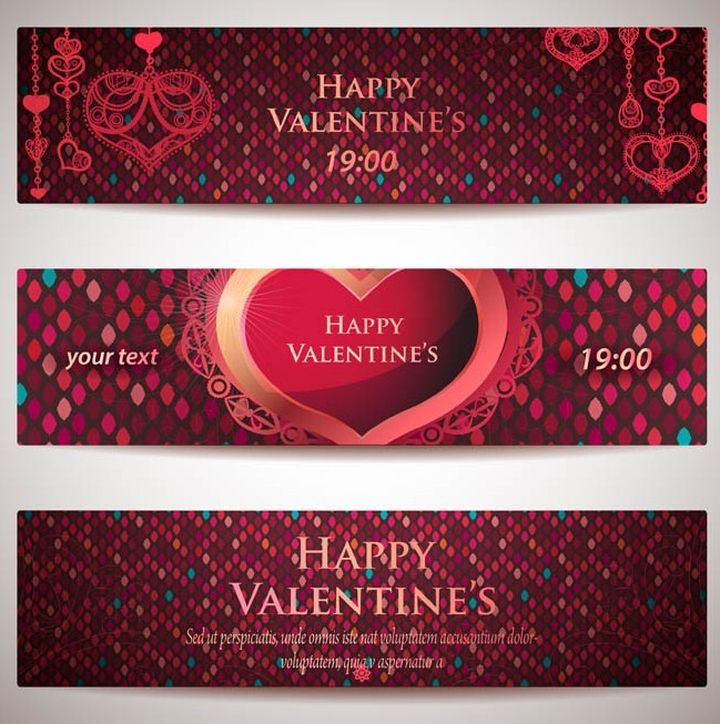 Set Of Red Valentine's Party Banners Vector