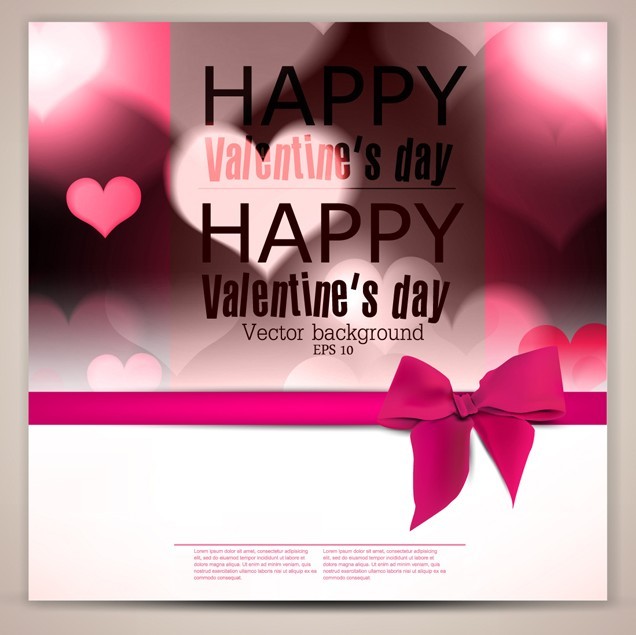 Lovely Happy Valentine's Day Card with Pink Ribbon Bow Vector