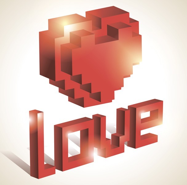 3D Red Lego Love Heart Vector