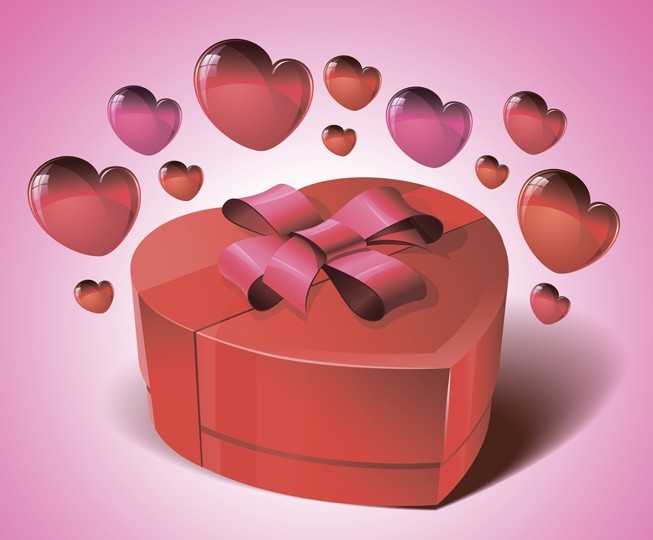 Glossy Valentine Gift with Love Hearts Vector