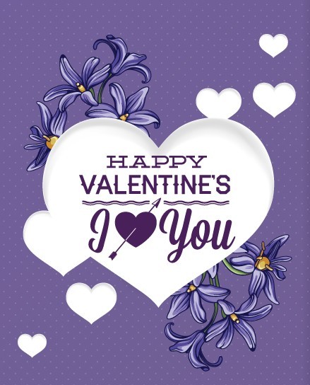 White Hearts with Violet Flower Background Vector