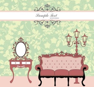 Vector Furniture Illustration with Vintage Floral Background 01