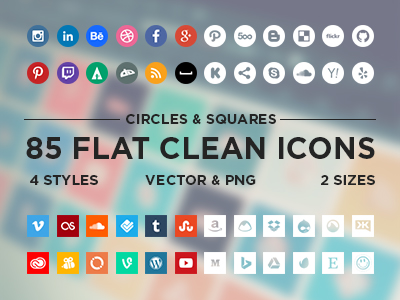 85 Flat Clean Social Media Icons Vector