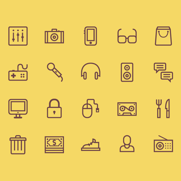 20 Outlined Music Icons Vector PSD