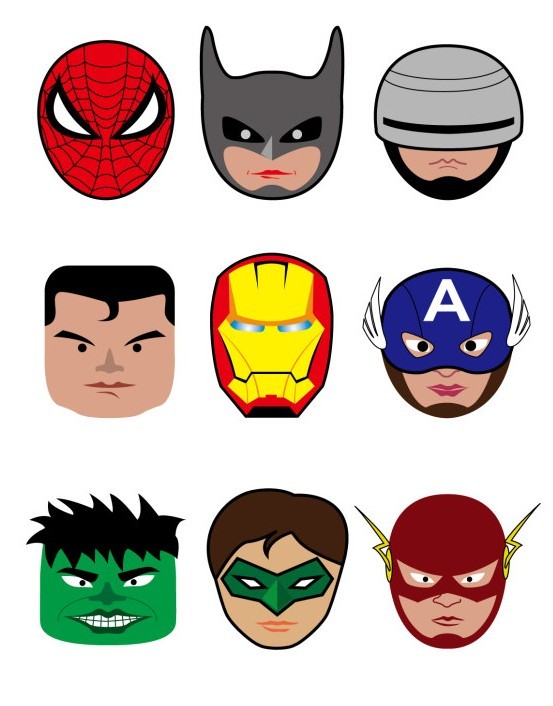 Cute Superhero Icons Vector