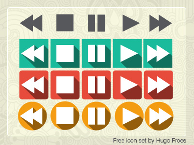 Flat Long Shadow Video Audio Player Control Buttons PSD