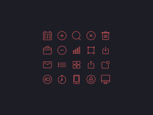 20 Red Thin Line Icons PSD