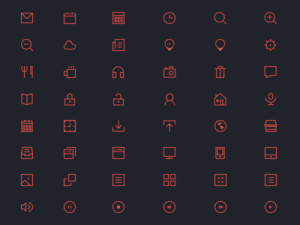 48 Red Thin Icons PSD