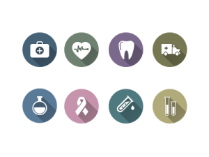 18 Flat Long Shadow Medicine Icons PSD & Vector