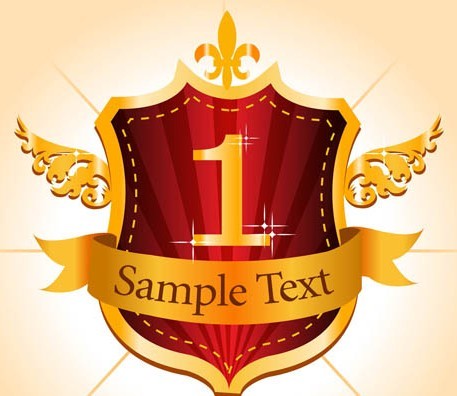 Golden Badge with Ribbon Bow Vector 01