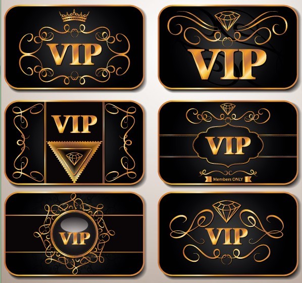 Set Of Golden VIP Card with Black Background Templates Vector