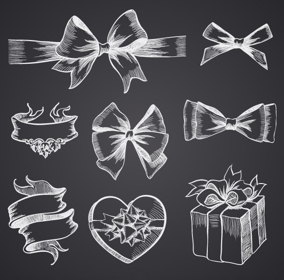 Free Hand Drawn Gift Boxes & Ribbon Bows Vector - TitanUI