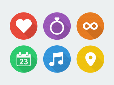 Circular Flat Long Shadow Wedding Icons PSD