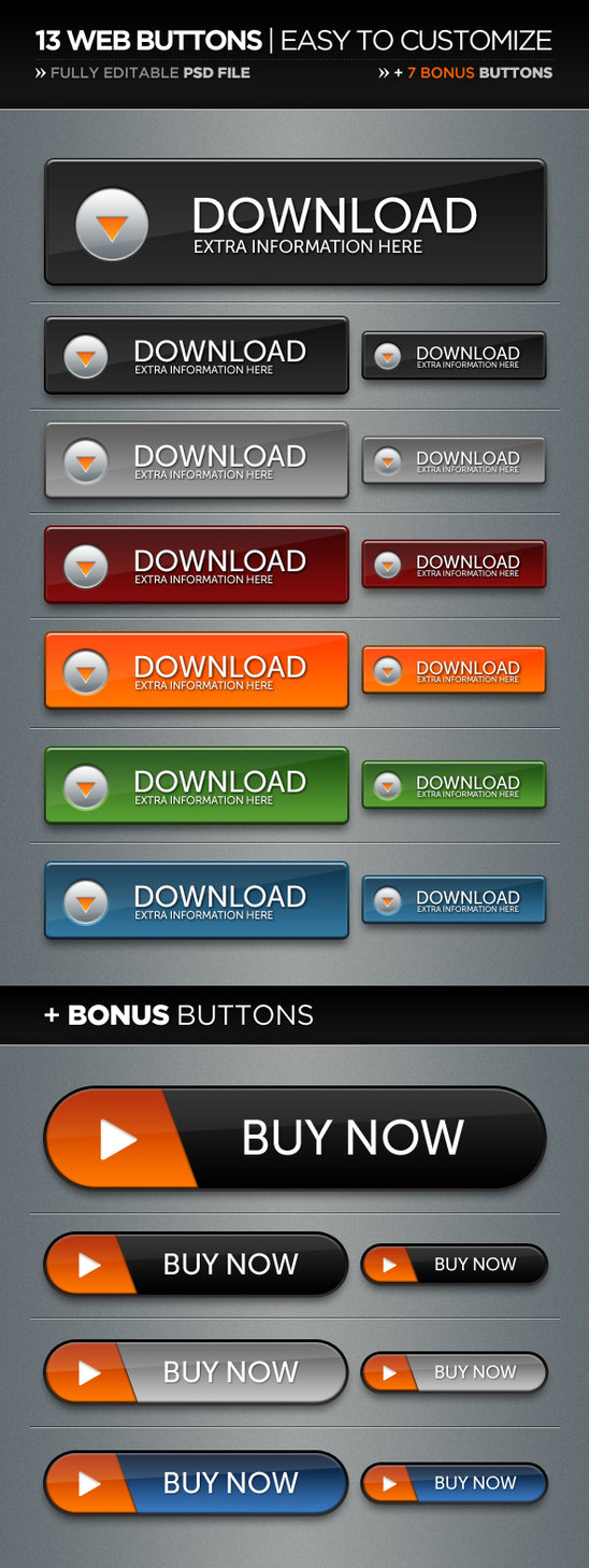 Easy Customizable Web Button Templates PSD