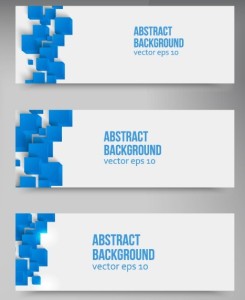 Abstract White Banner with 3D Blue Cubes Background Vector