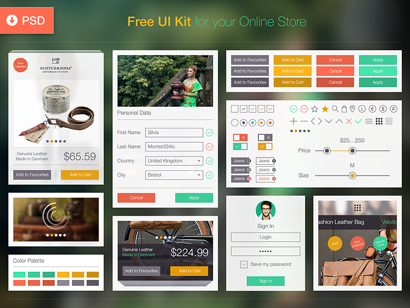 Flat On Line Store UI Kit PSD