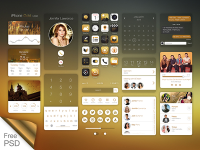 iPhone Gold Ui Kit PSD