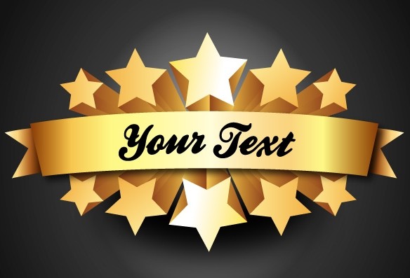 3D Gold Five Star Rating Label Vector