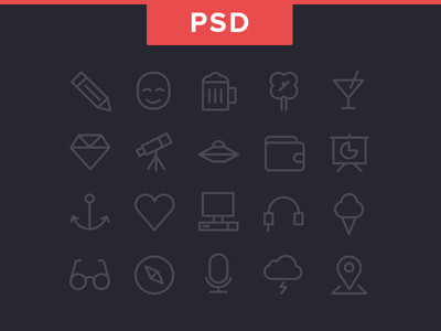 20 Simple Line Icons PSD