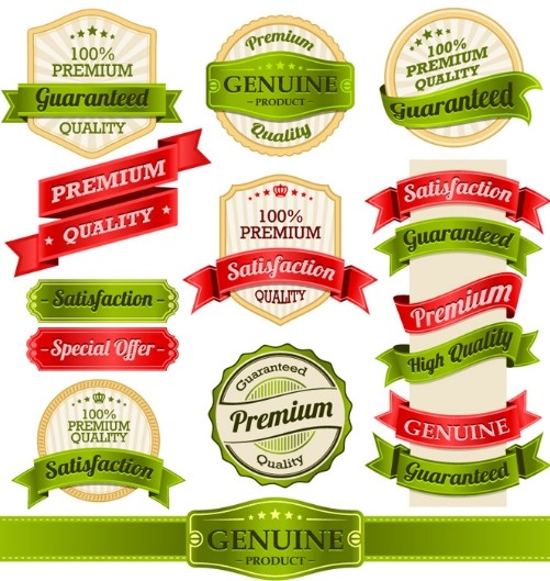 Green Product Badge & Label with Ribbon Vector Set