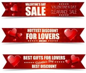 3 Creative Ribbon-Style Valentine's Day Clearance Sale Banners Vector