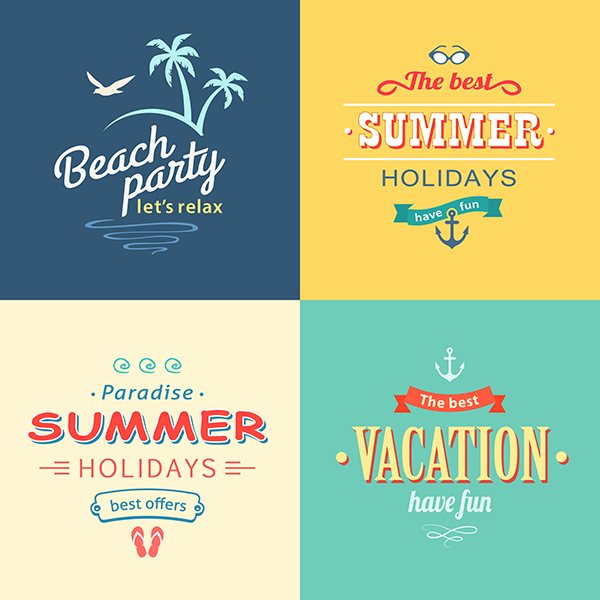 Summer Beach Colorful Labels Set Vector