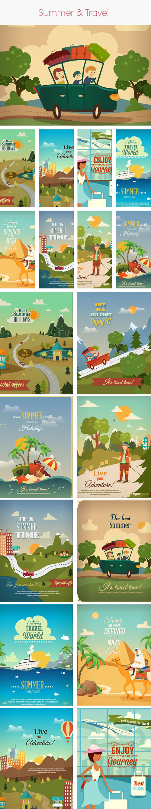 Vintage Summer and Travel Vector Stock Illustrations Pack