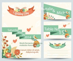 Retro Romantic Wedding Card Template Vector