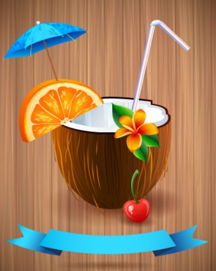 Natural Coconut Juice Vector Illustration