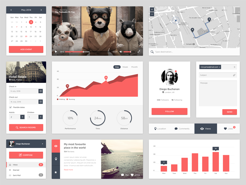 Stylish Flat UI Kit PSD