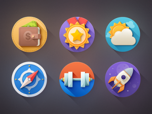 6 Nice Flat Long Shadow Icons PSD