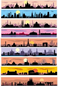 Silhouetted City Banner Set Vector