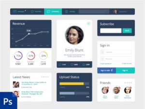 Simple Dark Blue UI Kit PSD