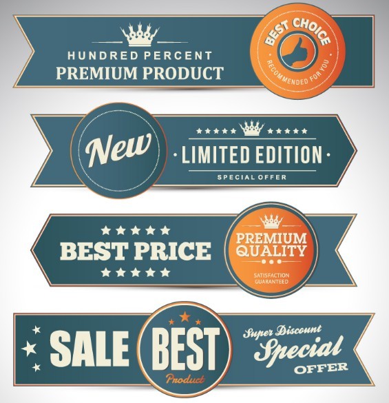 Vintage Promotion Ribbon Banner Set Vector