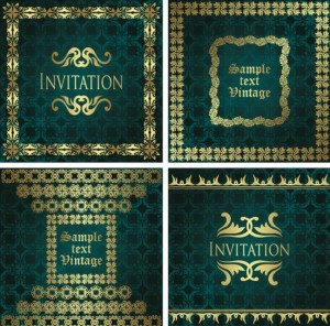 Dark Green Invitation Card with Gold Royal Border Vector