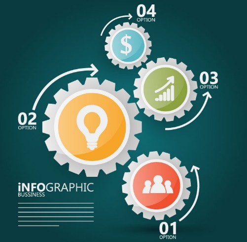 Gear Option Labels For Business Infographic Design Vector