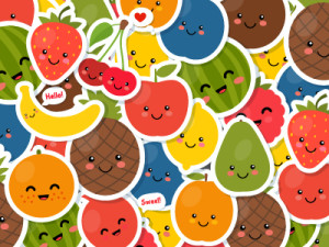 Lovely Fruits Stickers Vector