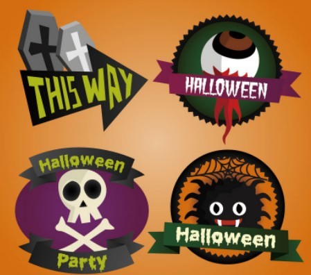 4 Cartoon Halloween Labels Vector