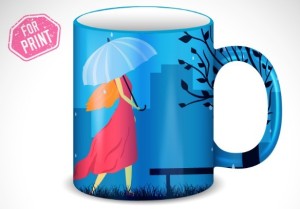 Umbrella Girl Mug Cup Template Vector