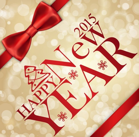 Red Ribbon 2015 Happy New Year Vector