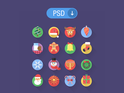 16 Flat Colorful Christmas Icons PSD