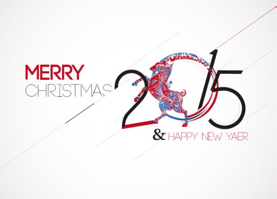 Merry Christmas and Happy New Year 2015 Greeting Card Vector