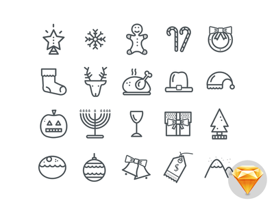 20 Simple Christmas Icons Sketch